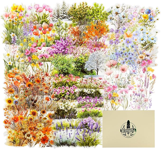 240PCS Floral PET Stickers – Die-Cut Botanical Landscape Stickers