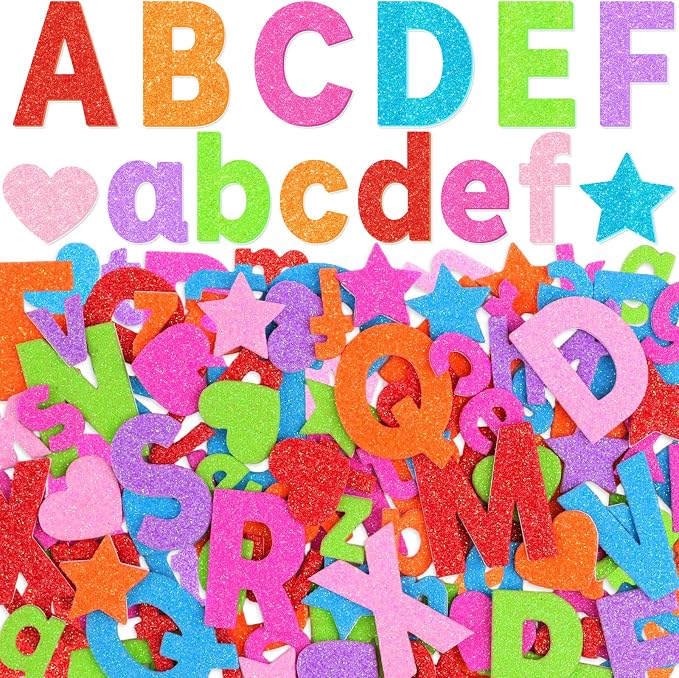 Glitter Foam Letter Stickers 469 Pcs Self-Adhesive Uppercase & Lowercase ABC