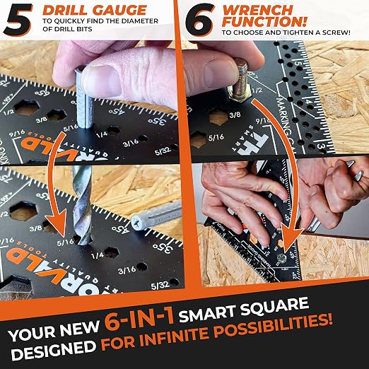 THORVALD 6-in-1 Carpenter Square 7 inch T Square Multi-Purpose Carpenter Tools