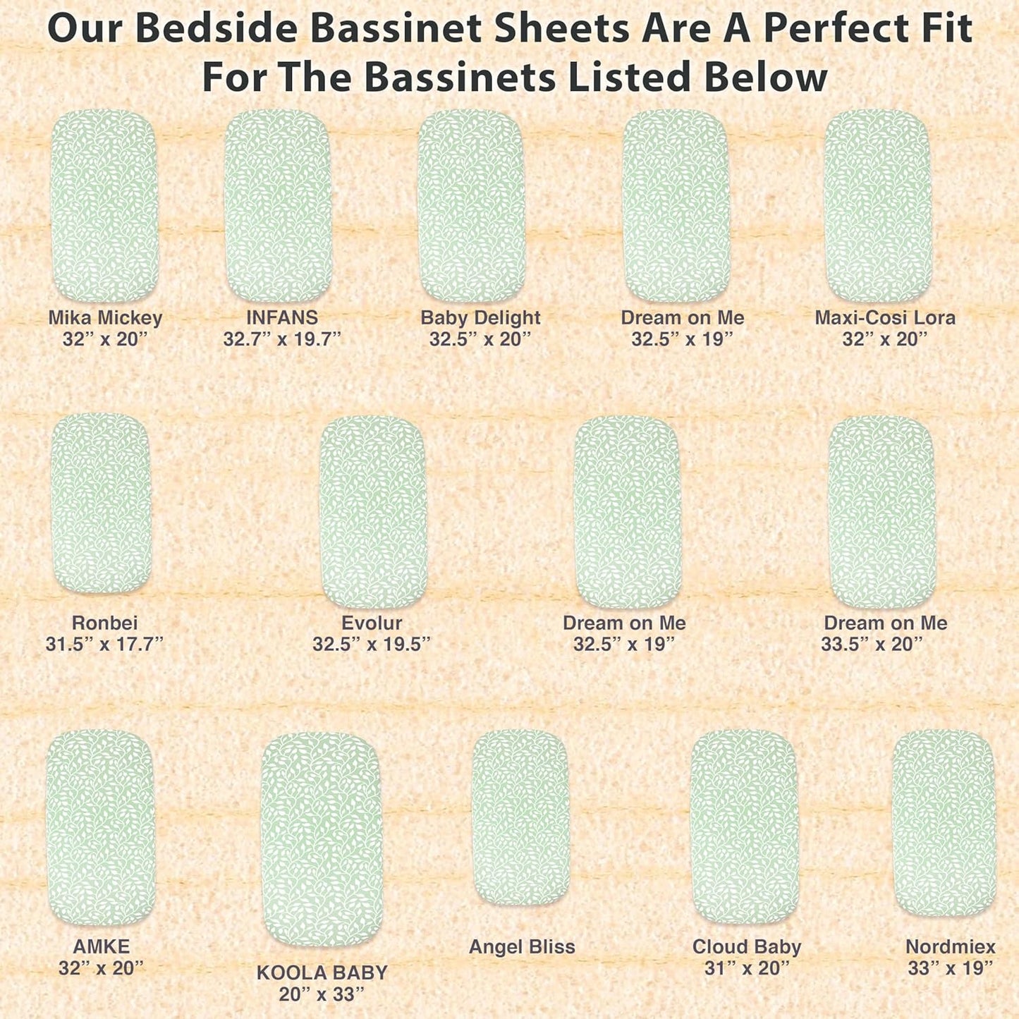 3-Pack Bedside Sleeper Bassinet Sheets | GOTS Certified Organic Jersey Cotton, Ultra Soft & Breathable | 33x20x4” Fitted Sheets for Baby Bassinet Mattress | Universal Fit for 17–21” x 29–33” Pads