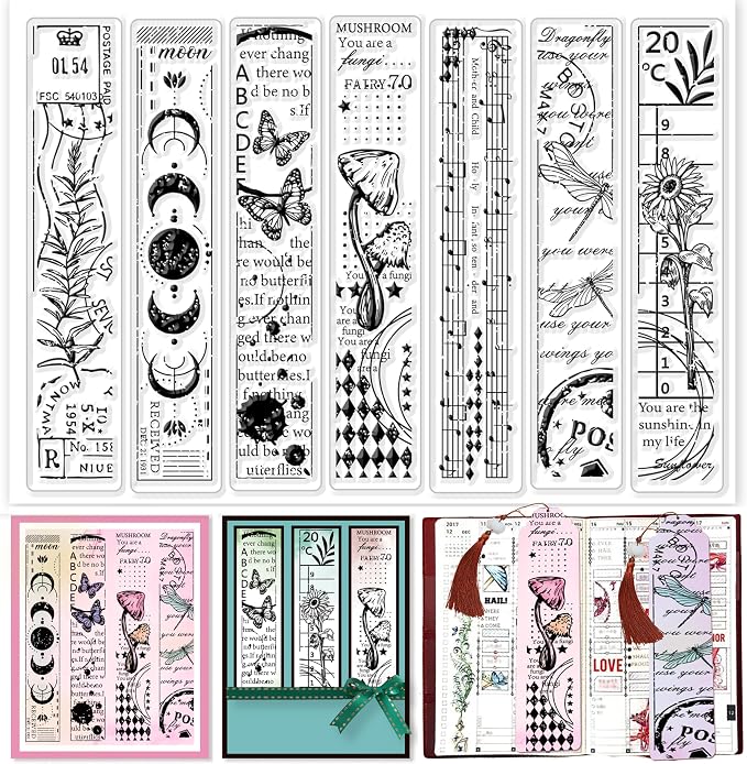 GLOBLELAND Vintage Scrapbooking Bookmarks Clear Stamp Flower Butterfly