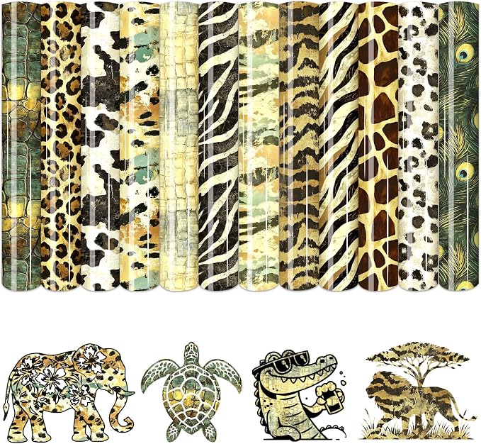 HTVSTD Animal HTV Heat Transfer Vinyl 12 Sheets 12×10in Iron on Vinyl | African