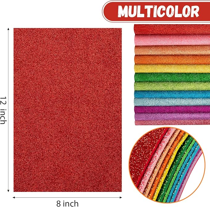 12 Pack Glitter Foam Sheets Craft 8 x 12 inch 12 Colors | Sparkles Foam Paper