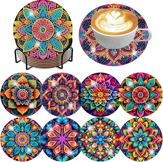ijbnhd 8 Pcs Mandala Diamond Art Coasters Kits