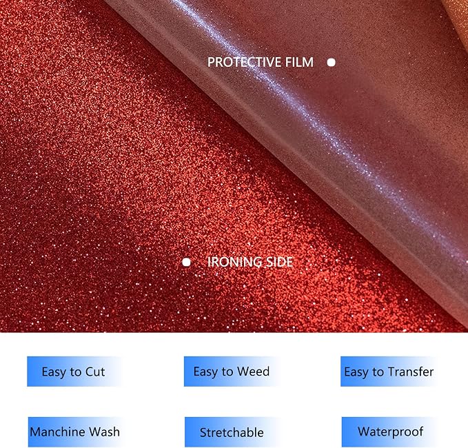 HTVVETUR Glitter HTV Vinyl Rolls Heat Transfer Vinyl