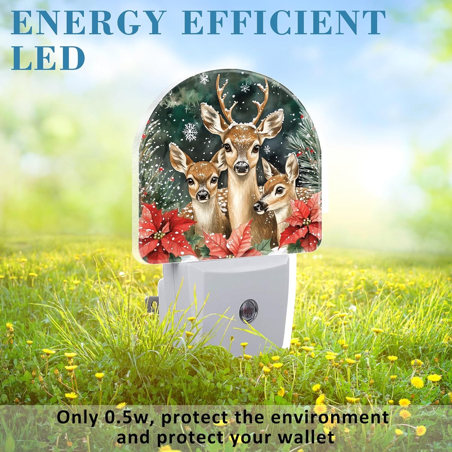 Night Light for Kids Girls Boys, Christmas Elk Flowers LED Night Light Plug into Wall with Dusk to Dawn Sensor for Room Decor, Hallway, Kitchen, Bathroom, Nursery, Stairs