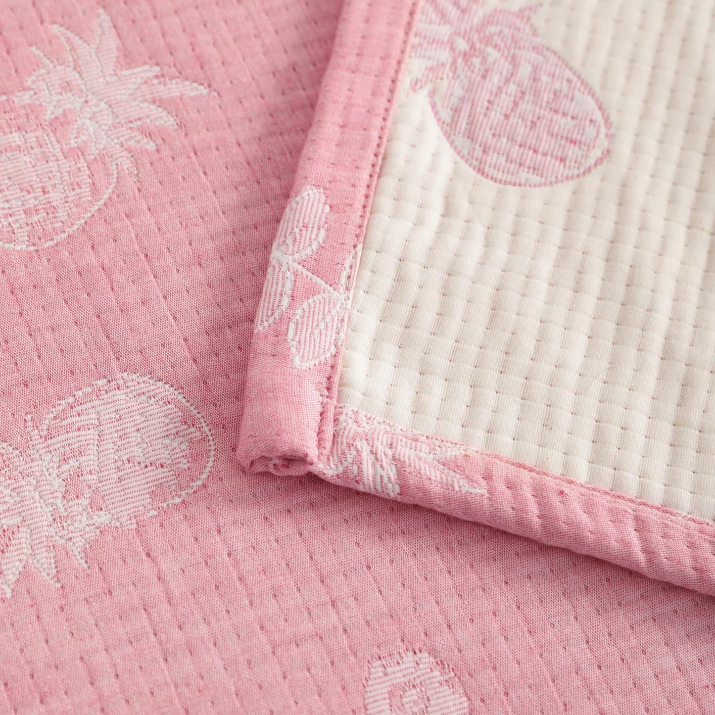 NTBAY 3 Layer Oversized Muslin Cotton Toddler Blanket, 45x60 Inches Jacquard Reversible Nursery Bed Blanket, Super Soft and Thermal Crib Blanket for All Seasons, Baby Gift, 45"x60", Pink Pineapple