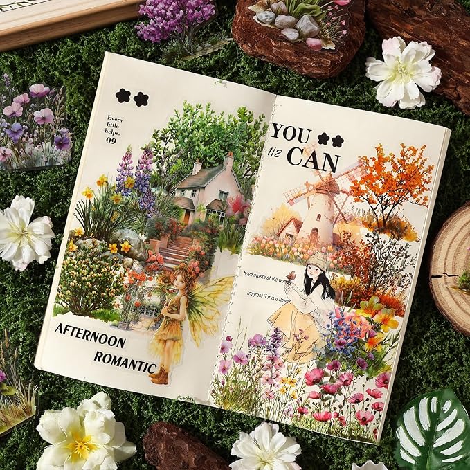 240PCS Floral PET Stickers – Die-Cut Botanical Landscape Stickers