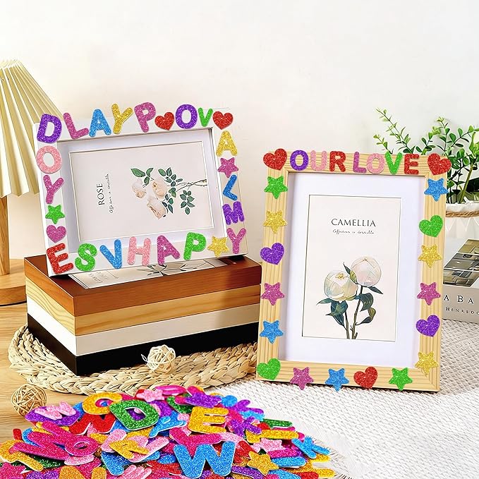 Foam Letter Stickers, 7 Sheets 3D Glitter Alphabet Stickers