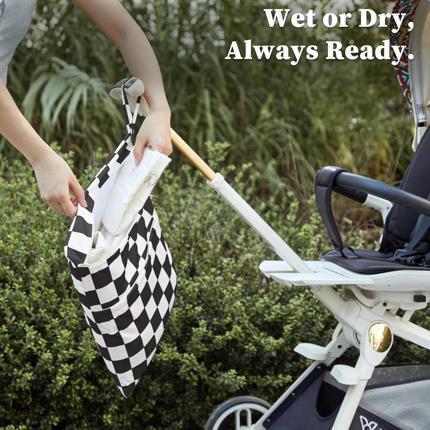 Black Checkered Waterproof Wet Dy Diaper Bag for Baby Essentials, Travel, Swimsuit, Beach Bag Accessories, Aesthetic Trendy Cute Toddler Baby Cloth Bag Pouch, Pack of 2