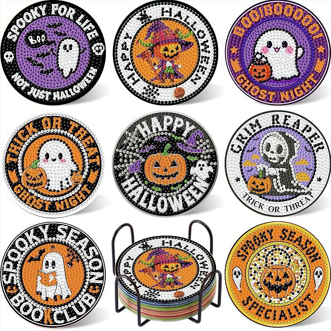 Gemozaic 8PCS Halloween Diamond Art Coasters Kit
