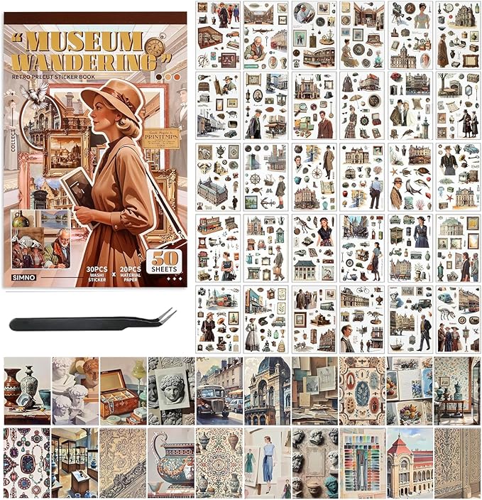 Vintage washi Stickers, Pre-Cut Ephemera Sticker Book