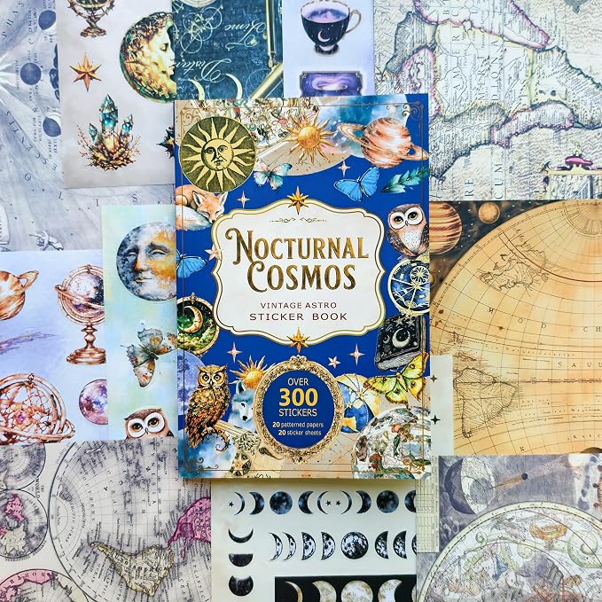 Vintage Astrology Sticker Book & Scrapbook Paper Pad, 40 Inner Pages