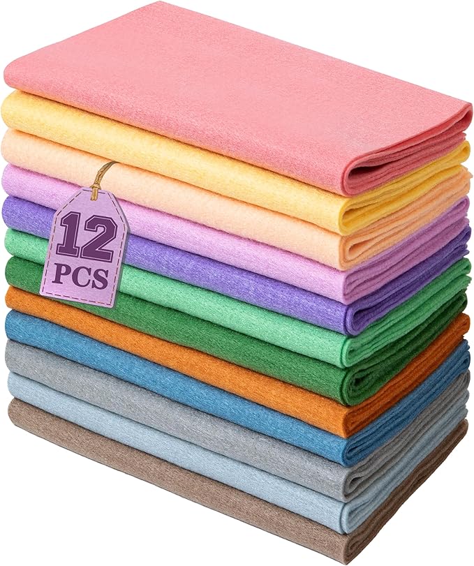 HaoFeiJH 12 Rolls 8"x20" 1.4mm Thick Soft Felt Fabric Sheets – 12 Assorted