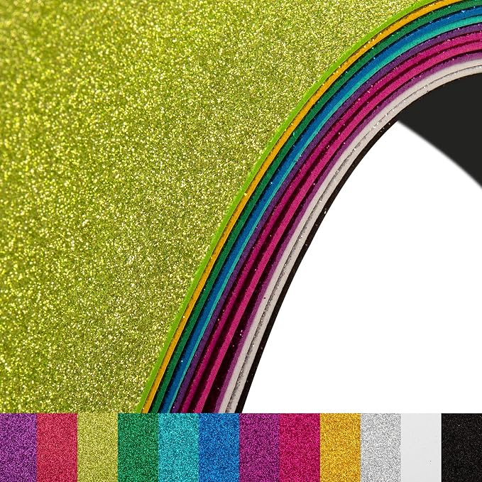12 Pack Glitter Foam Sheets Craft 8 x 12 inch, 12 Colors | Sparkles Foam Paper