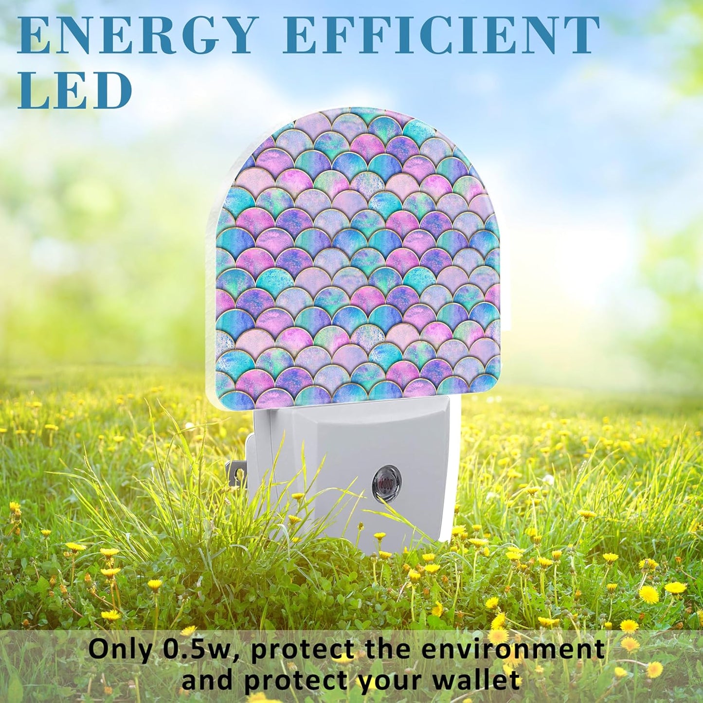 Night Light for Kids Girls Boys, Watercolor Mermaid Fish Scale Wave LED Night Light Plug into Wall with Dusk to Dawn Sensor for Room Decor, Hallway, Kitchen, Bathroom, Nursery, Stairs