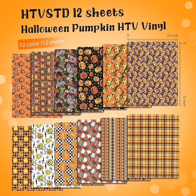HTVSTD Pumpkin Halloween HTV Heat Transfer Vinyl 12pcs 12×10in | Halloween