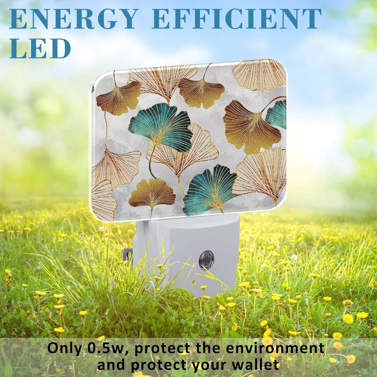 Luxurious Golden Ginkgo Leaves Night Light Plug into Wall, Green Ginkgo Night Light with Dusk to Dawn Sensor for Kid Girls Boys Women Men Bedroom, Hallway, Kitchen, Bathroom, Stairs Decor