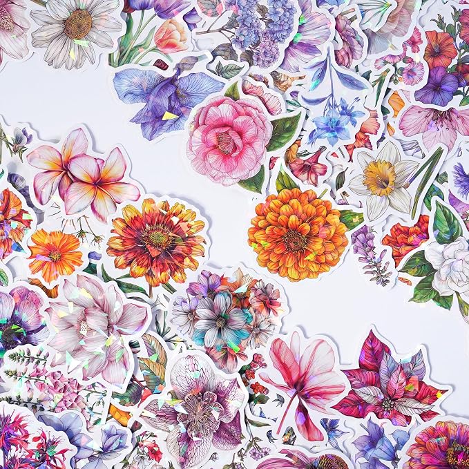 100 PCS Glitter Natural Flower Stickers