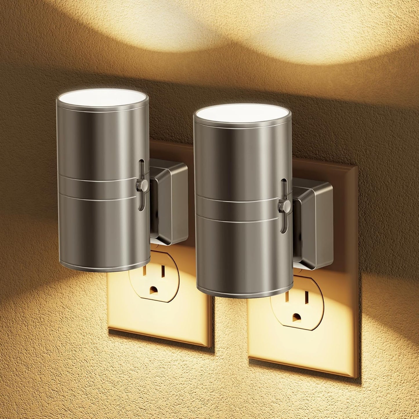 JandCase Night Light, LED Night Lights Plug into Wall, 2 Pack Automatic Nightlight with Light Sensor, 3000K Soft White 0-100LM Dimmable Modern Nightlight for Kids Bedroom Hallway