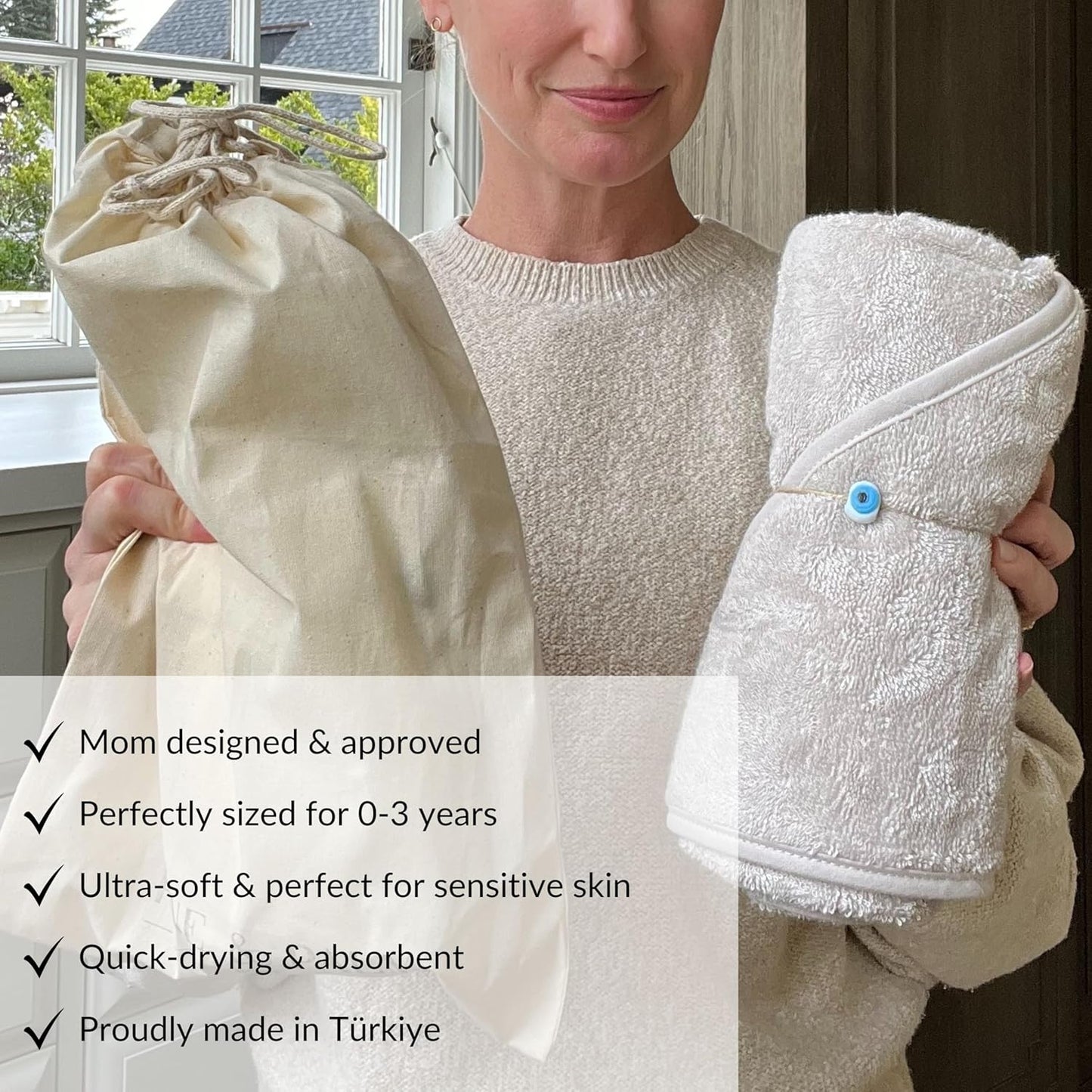 Pine & Palm Home Baby Hooded Towel - Rayon from Bamboo & Turkish Cotton - Super Soft & Absorbent Infant & Toddler Bath Towel (Pumice Stone)