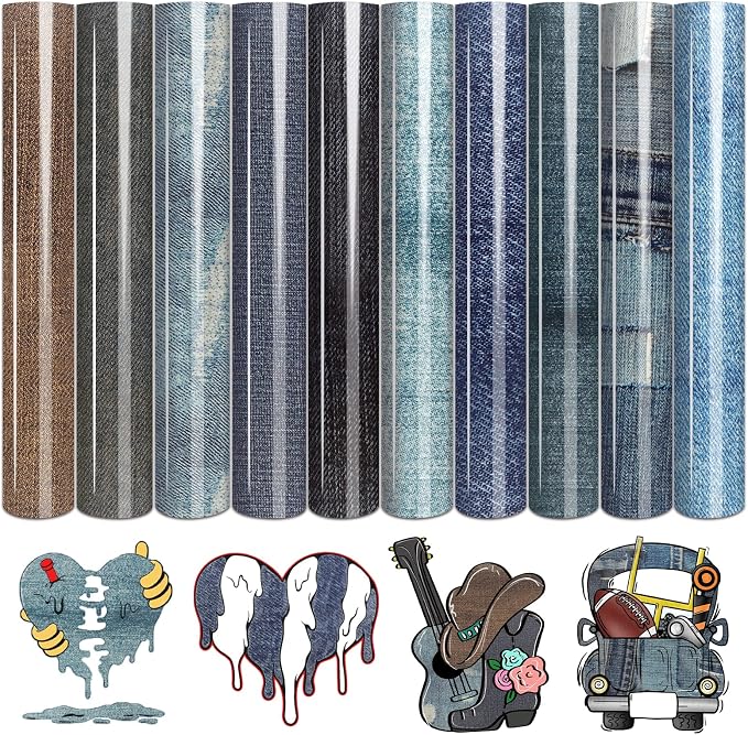 Tintnut Denim Pattern Heat Transfer Vinyl, easy cut & weed, stretch washable