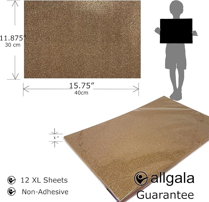 Allgala X-Large Glitter EVA Foam Sheets 12 Pack 12x16 inch Paper Sheets- Light