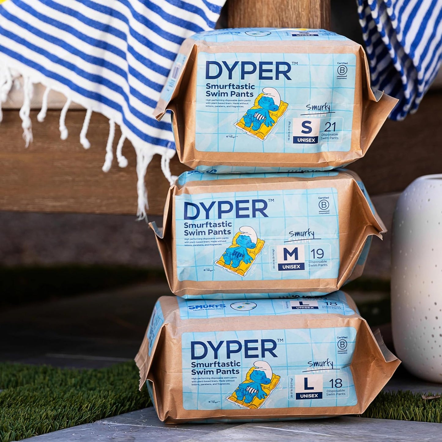 DYPER Smurftastic Baby Swim Diapers (21 Count), Hypoallergenic Plant-Based Baby Swim Diaper | Eco-Friendly & Absorbent Swimming Diapers for Babies, Size S