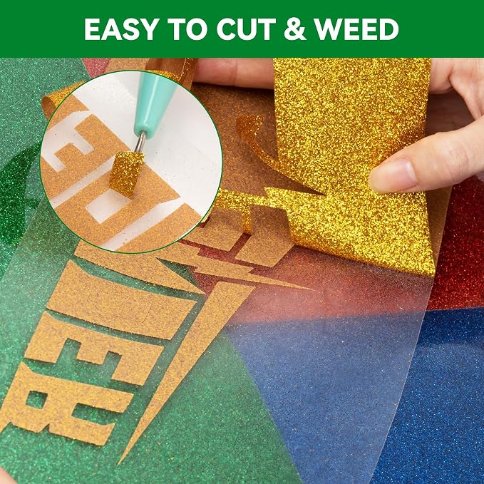 Aoder Green Glitter HTV Heat Transfer Vinyl: 12" x 10FT Green Glitter HTV Iron