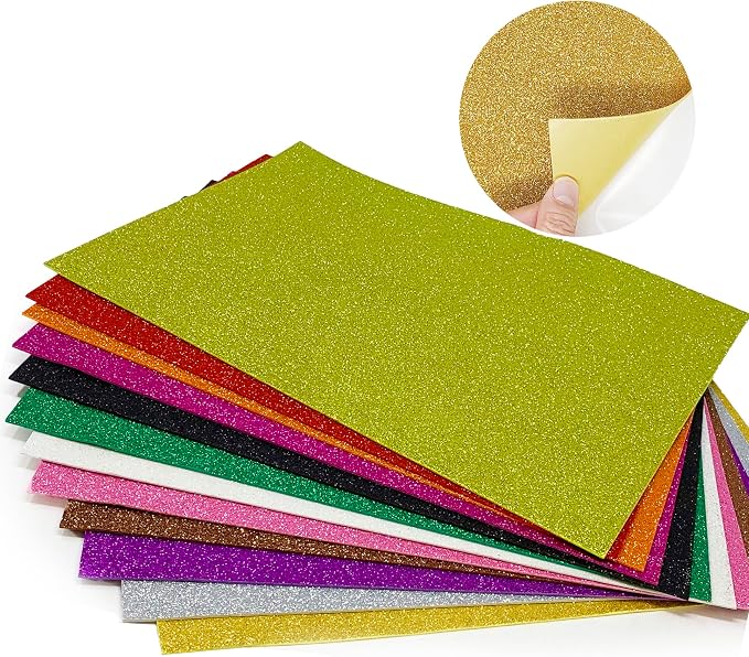 Allgala X-Large Self-Adhesive Glitter EVA Foam Sheets 12 Pack 12x16 inch-
