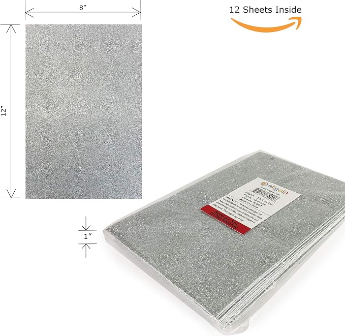 Allgala 12 Pack Glitter EVA Foam Paper 8 x 12inch Sheets-Silver-Perfect