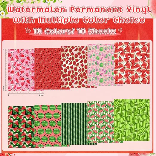 Tintnut Watermelon Permanent Vinyl 10 Pcs 12x10in Permanent Adhesive Vinyl |