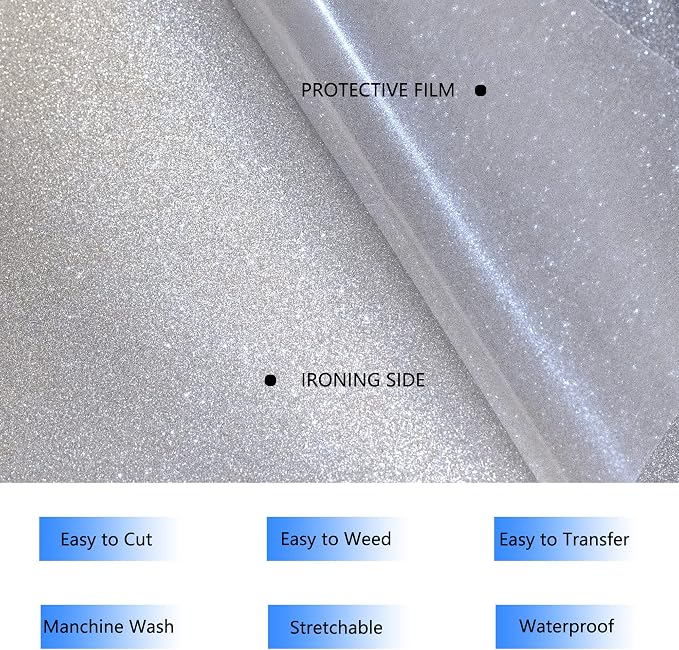 HTVVETUR Glitter HTV Vinyl Rolls Heat Transfer Vinyl