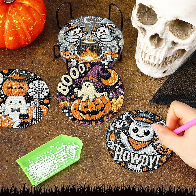 Axquilon 8 Pcs Halloween Diamond Art Coasters Kit