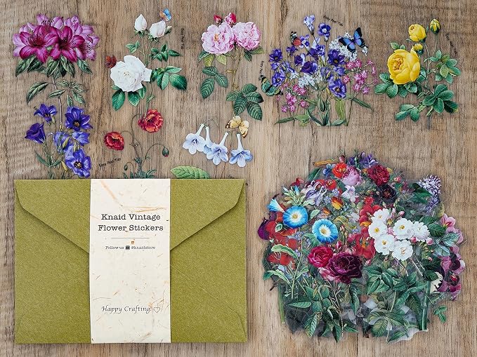 Knaid 100 Pieces Vintage Flower Stickers Set