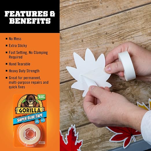Gorilla Super Glue Tape, Double Sided, High Tack, 5/8in x 20ft