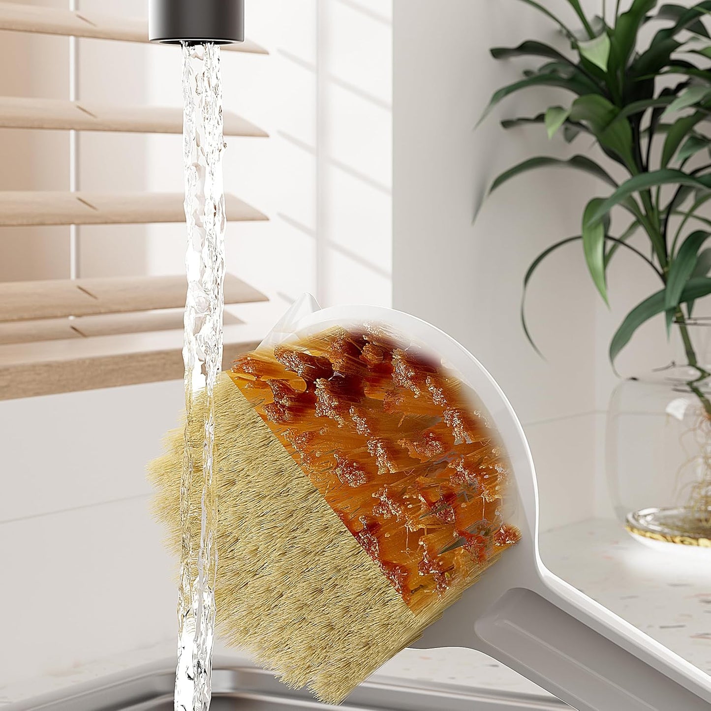 Kitchen Cleaning Brush(Natural Sisal Bristles),Pot Dish Brush Pots Comfortable Long Built-in Scraper Scrub Brush for Pans,Kitchen Sink Cleaning (Transparent