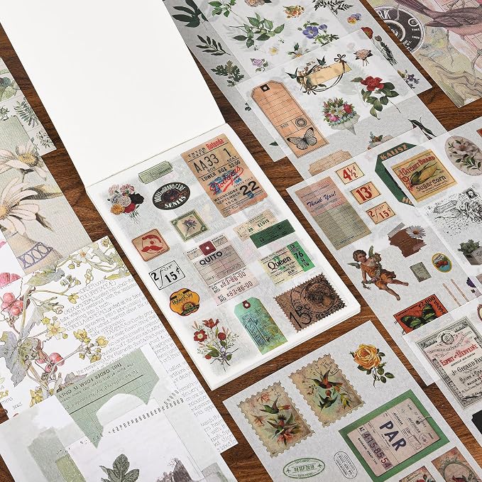 Vintage Washi Stickers for Scrapbooking, Aesthetic Sticker Book for Journaling