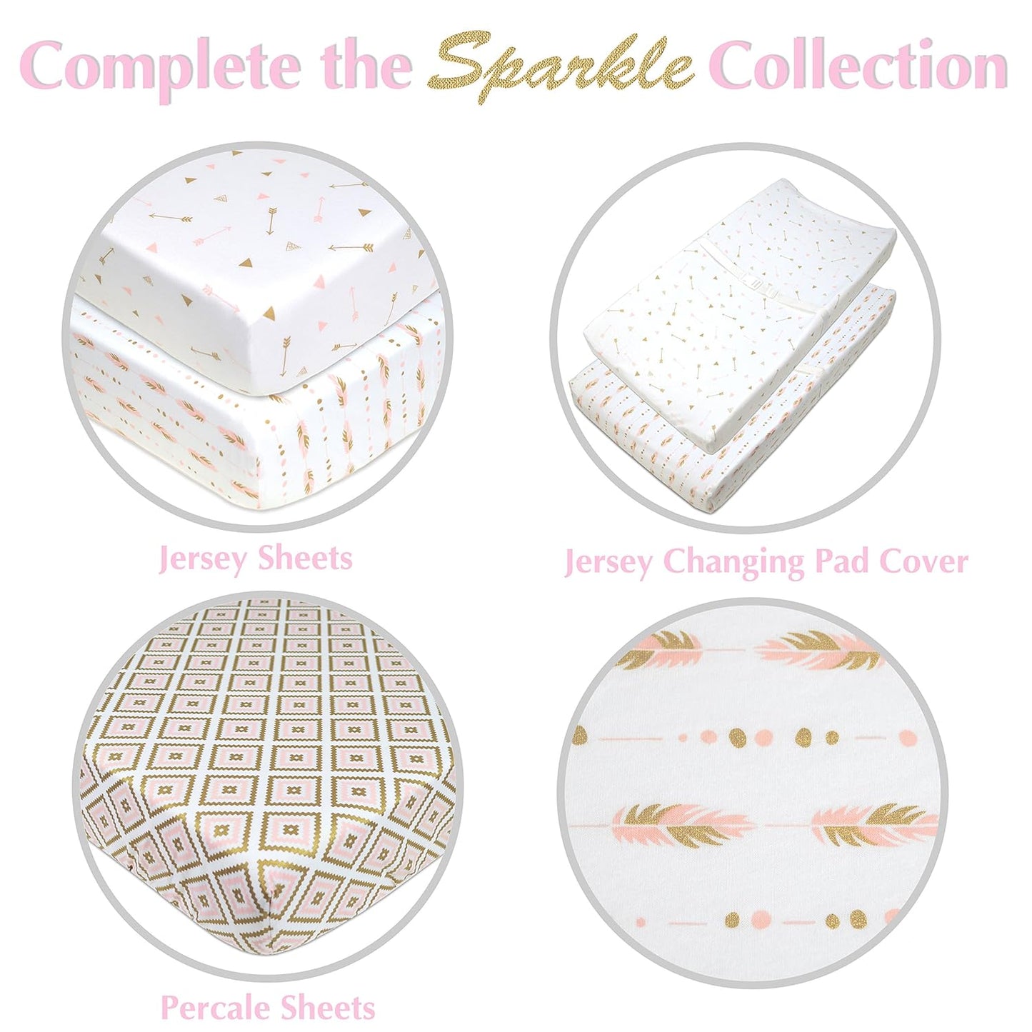 American Baby Company Printed 100% Cotton Knit Fitted Contoured Changing Table Pad Cover/Sheet - Compatible with Mika Micky Bassinet, Sparkle Gold/Pink Arrows, for Boys and Girls
