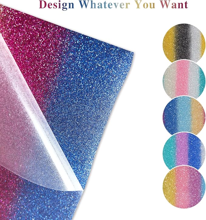 Tintnut Rainbow Gradient Glitter HTV Vinyl, 5 Sheets 12×10in Iron on Vinyl |