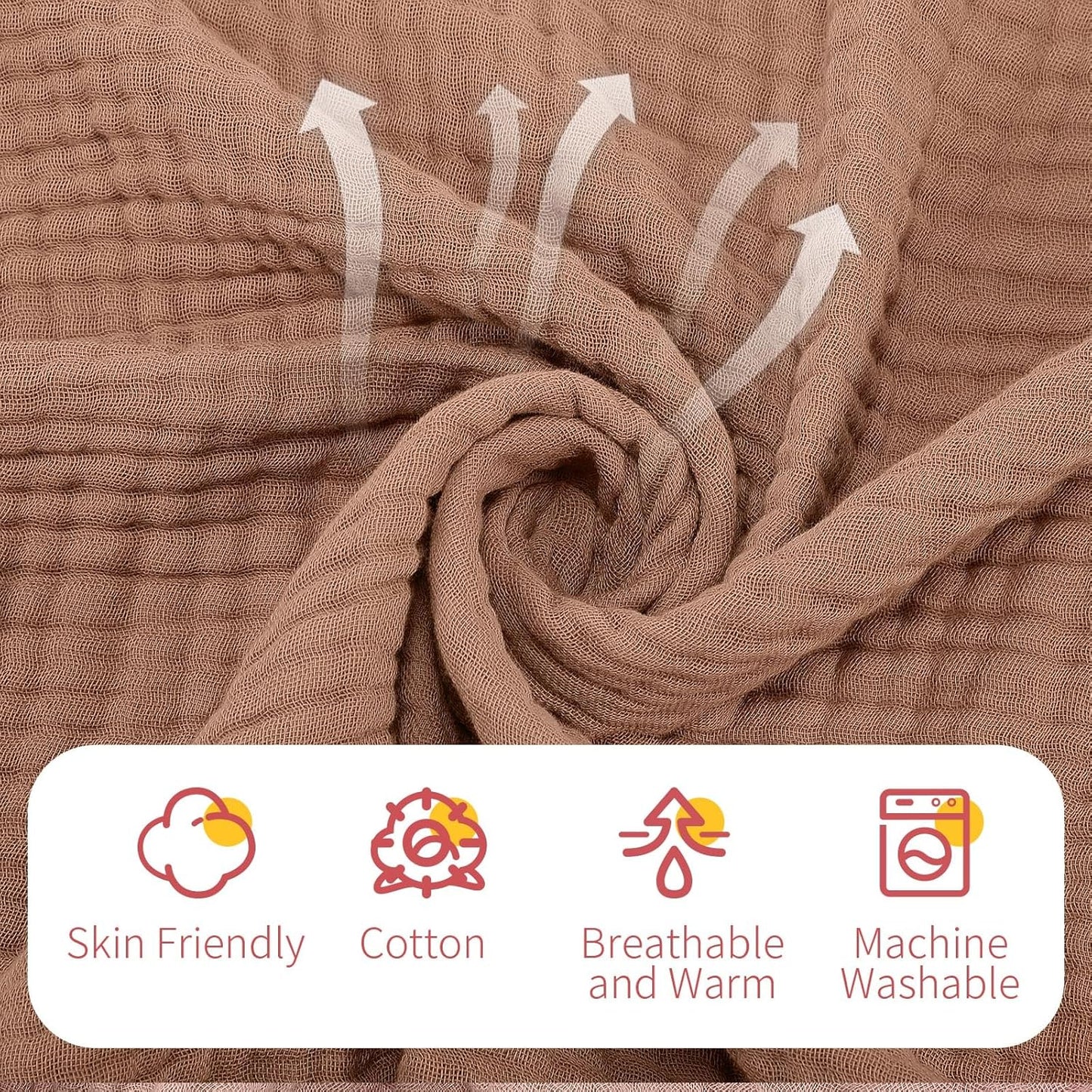 VitalCozy 6 Pcs Baby Muslin Hooded Bath Towels and Washcloths, 32 x 32 Inch Muslin Cotton Hooded Baby Towels Absorbent Blankets for Gift Newborn Infant Shower(Light Bean Paste, Rose Pink)