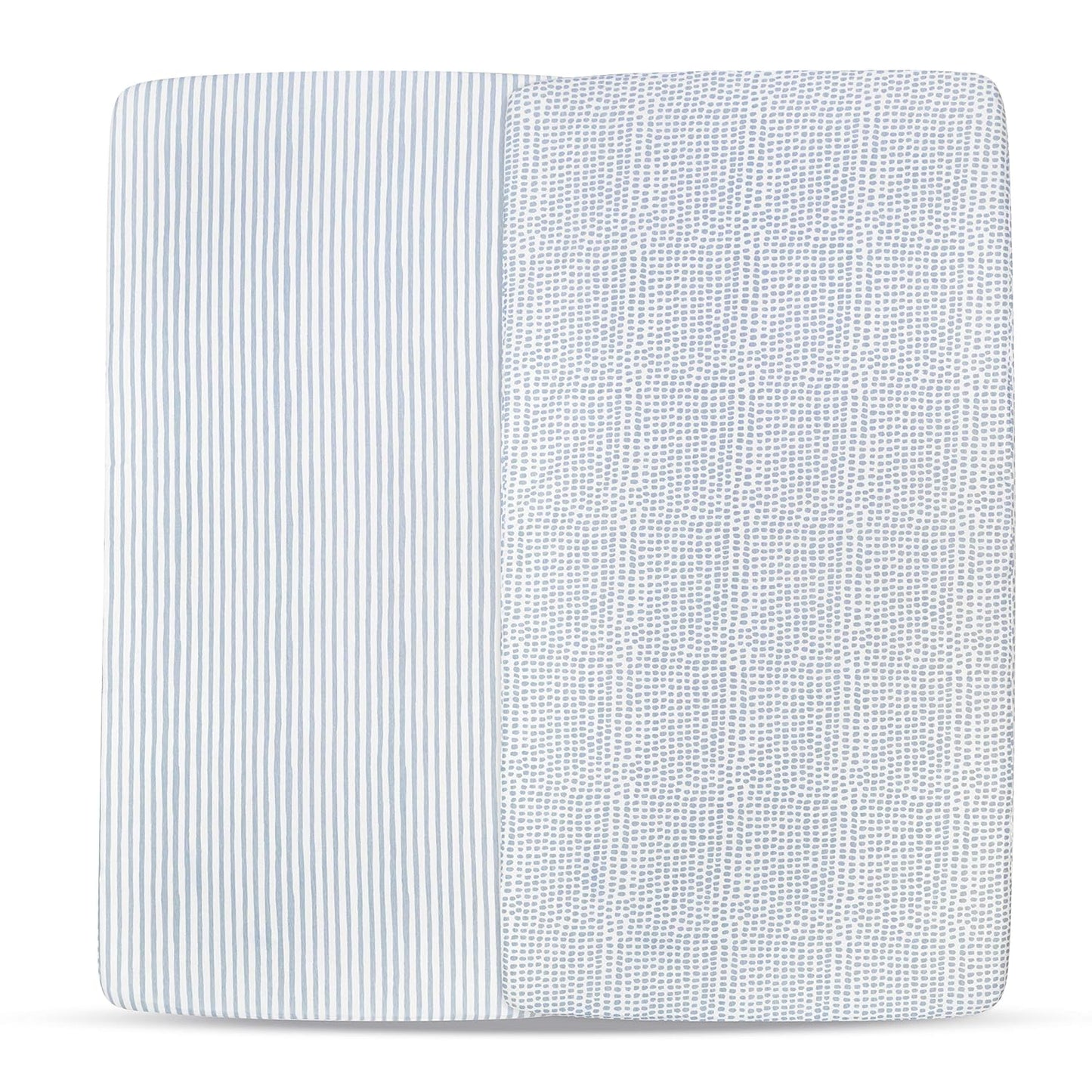 Ely’s & Co. Waterproof Crib Sheet/Toddler Bed Sheets – All-in-One Mattress Protector and Fitted Sheet – Soft Jersey Cotton, Misty Blue Splash & Stripes, Baby Boy Nursery Bedding Essential – 2-Pack