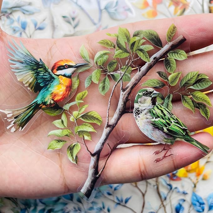 120-Piece Clear Bird & Floral Branch Sticker