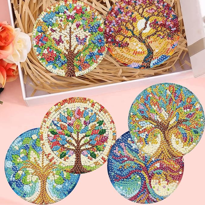 8 Pack Diamond Art Coasters, Tree of Life Diamond Painting Coasters Kits | Tree