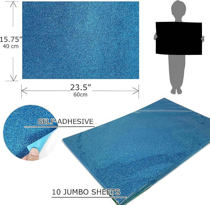 Allgala Jumbo Self-Adhesive Glitter EVA Foam Sheets 10 Pack 16x24 inch Paper