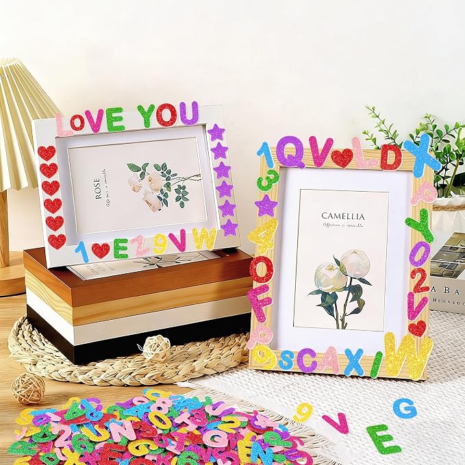 Foam Letter Stickers, 7 Sheets 3D Glitter Alphabet and Number Stickers