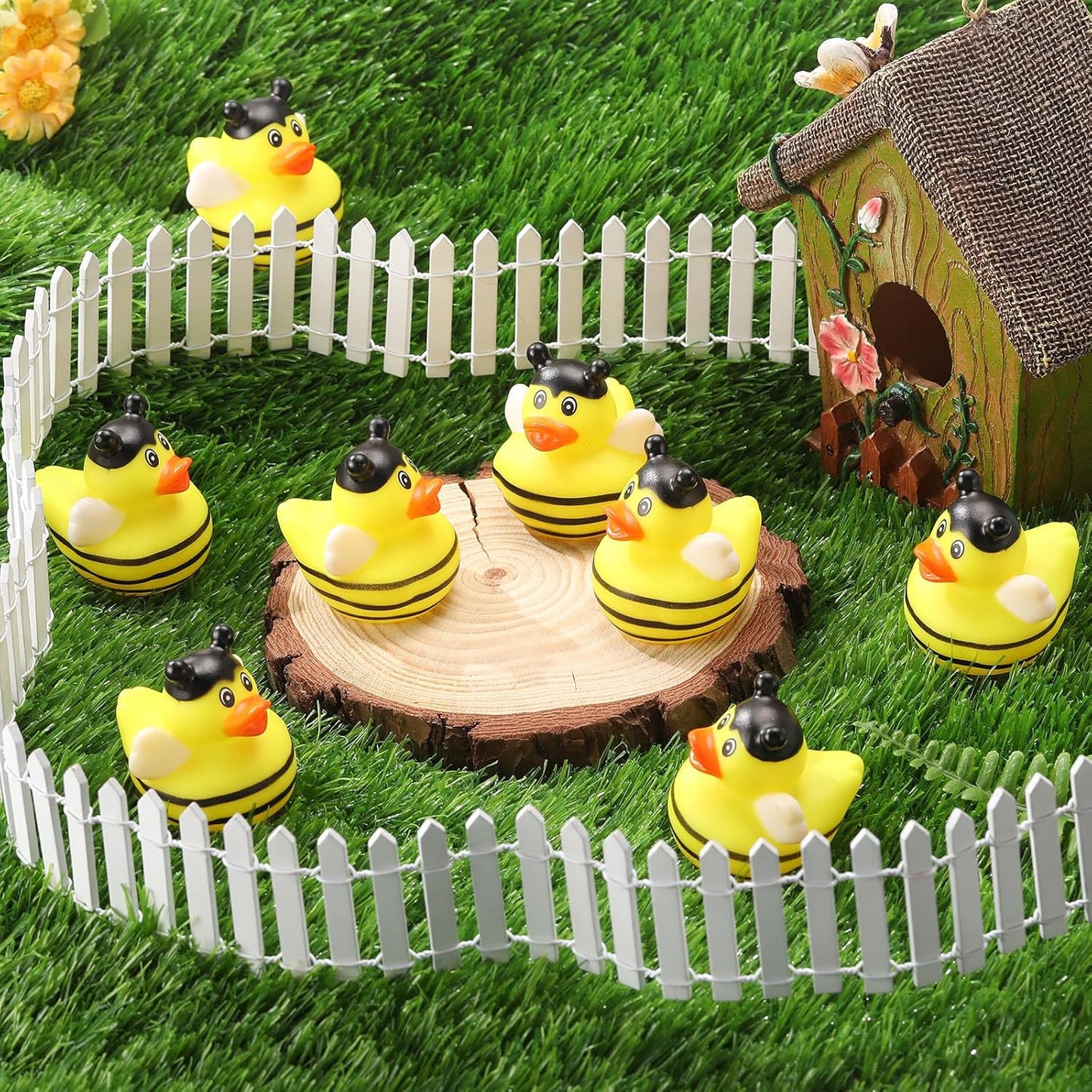 Jexine 24 Pieces Rubber Ducks 4 Styles Assorted Rubber Fun and Adorable Gifts Birthday Party Supplies Bathtub Floating Ducking Reward Gift Bag Filler(Bee Style)