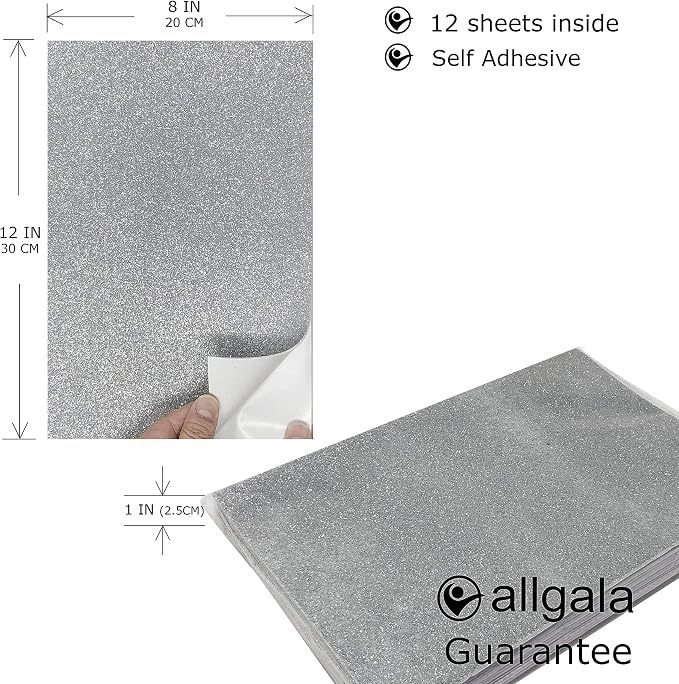 Allgala 12 Pack Glitter EVA Foam Paper 8"x12" Sheets