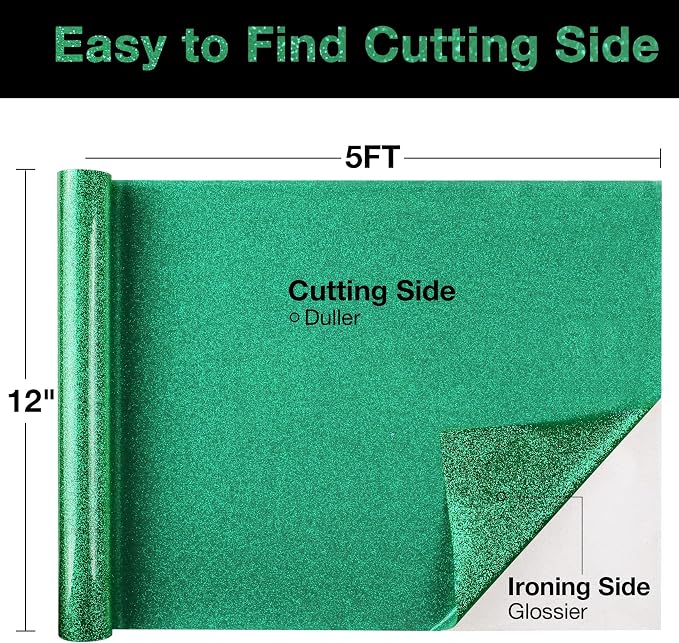 TORC Green Glitter HTV Heat Transfer Vinyl Roll 12 inch x 5 ft Iron on Vinyl
