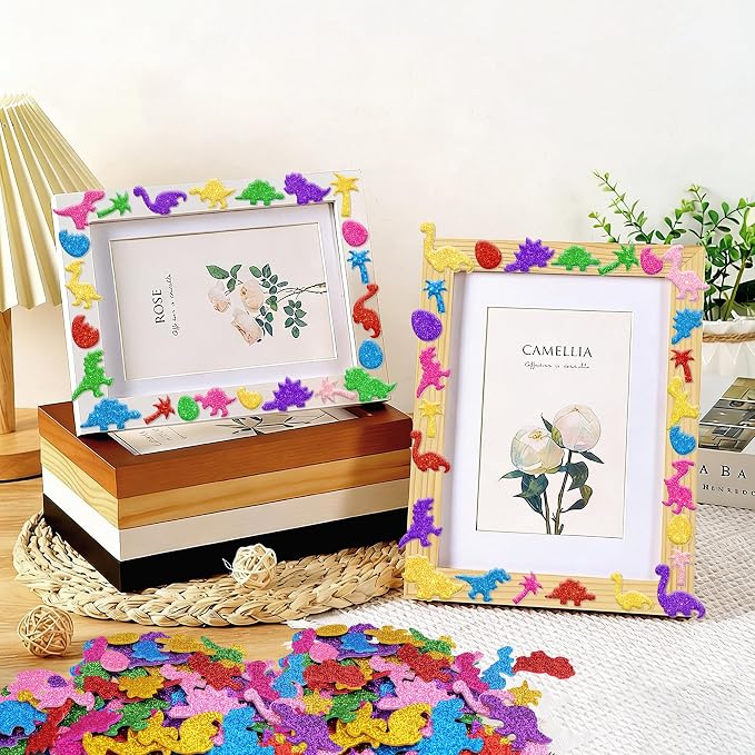 Foam Stickers, 7 Sheets 3D Glitter Foam Dinosaur Stickers